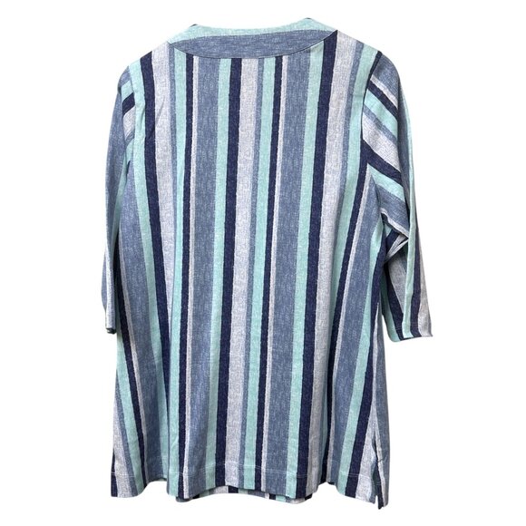 Denim & Co Blue Stripe Tunic Tee Large Petite V-Neck 3/4 Sleeve Womens Top NWOT - Picture 4 of 7